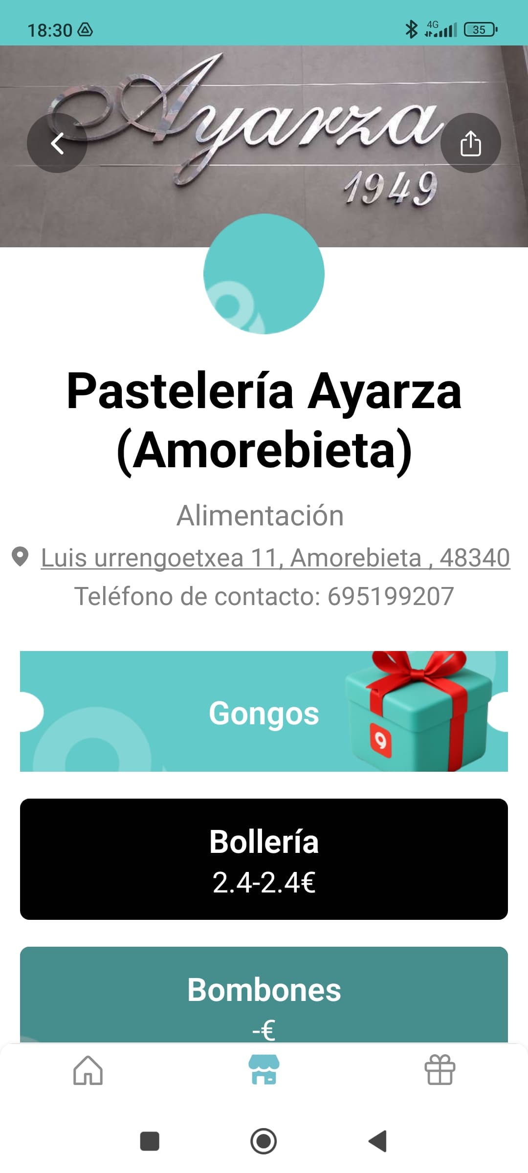 Pasteleria Ayarza, comercio de Amorebieta