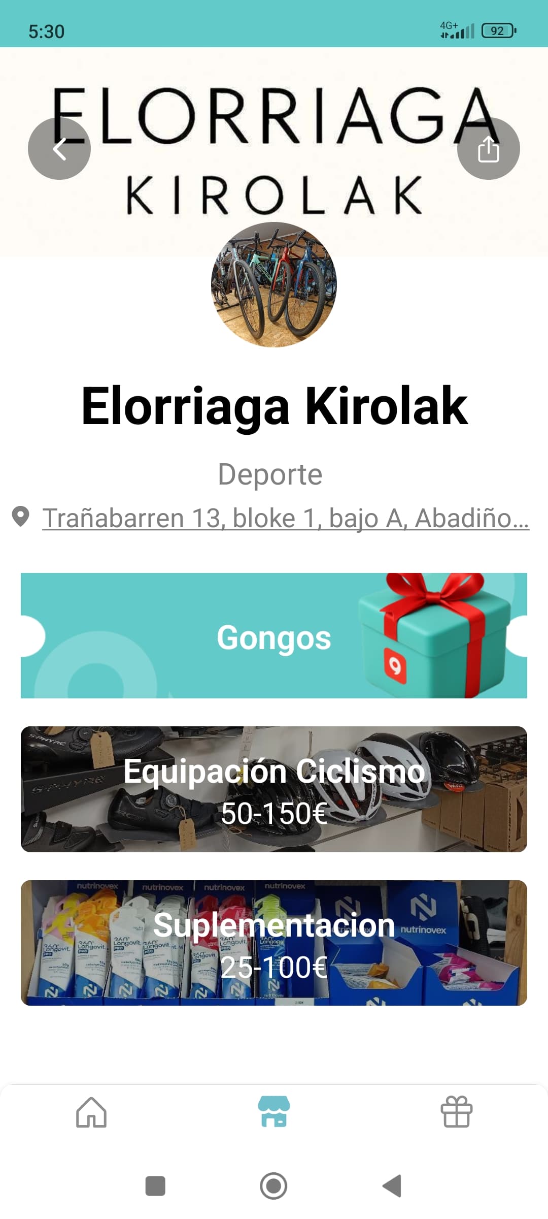 Elorriaga Kirolak, comercio de Abadiño