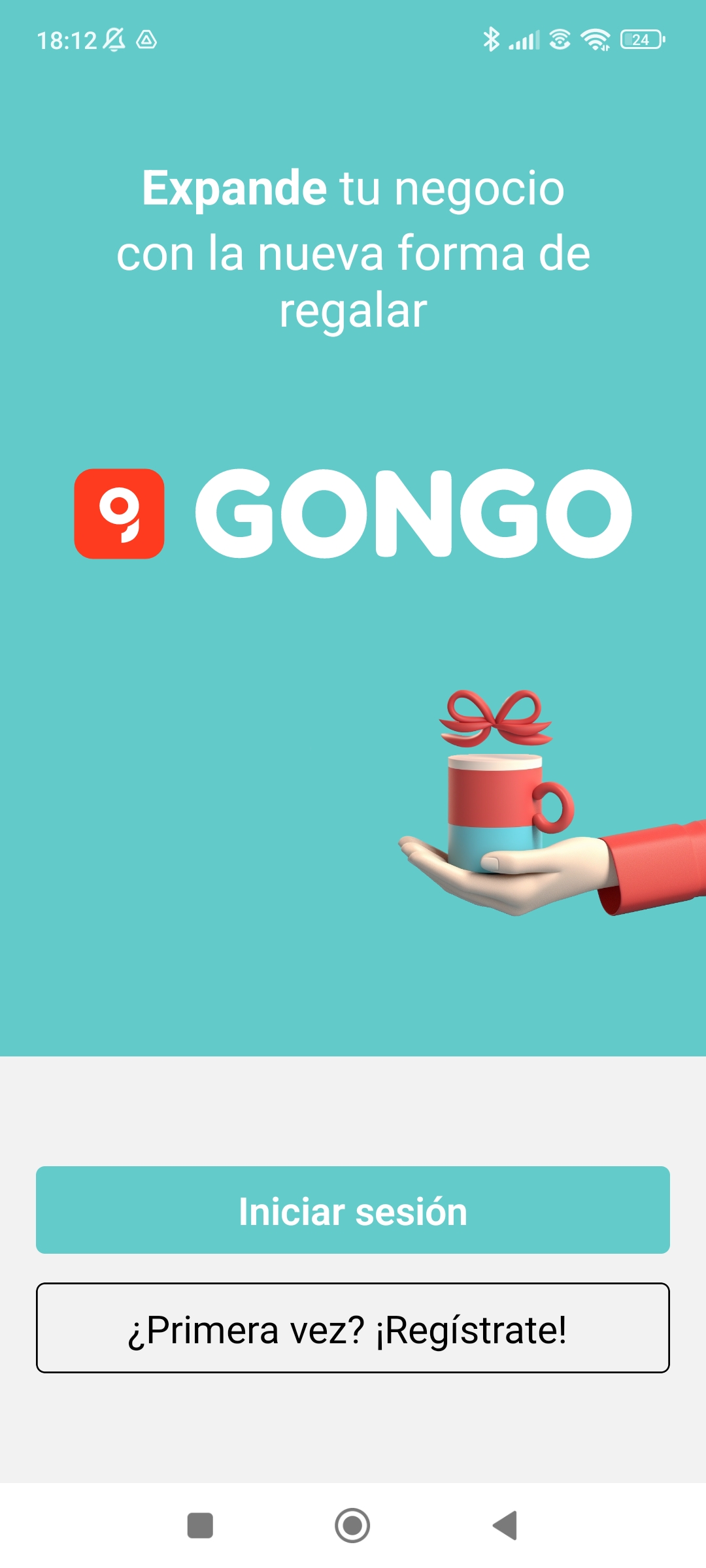 Pantalla de acceso a GongoCommerce con opciones de iniciar sesión y registro