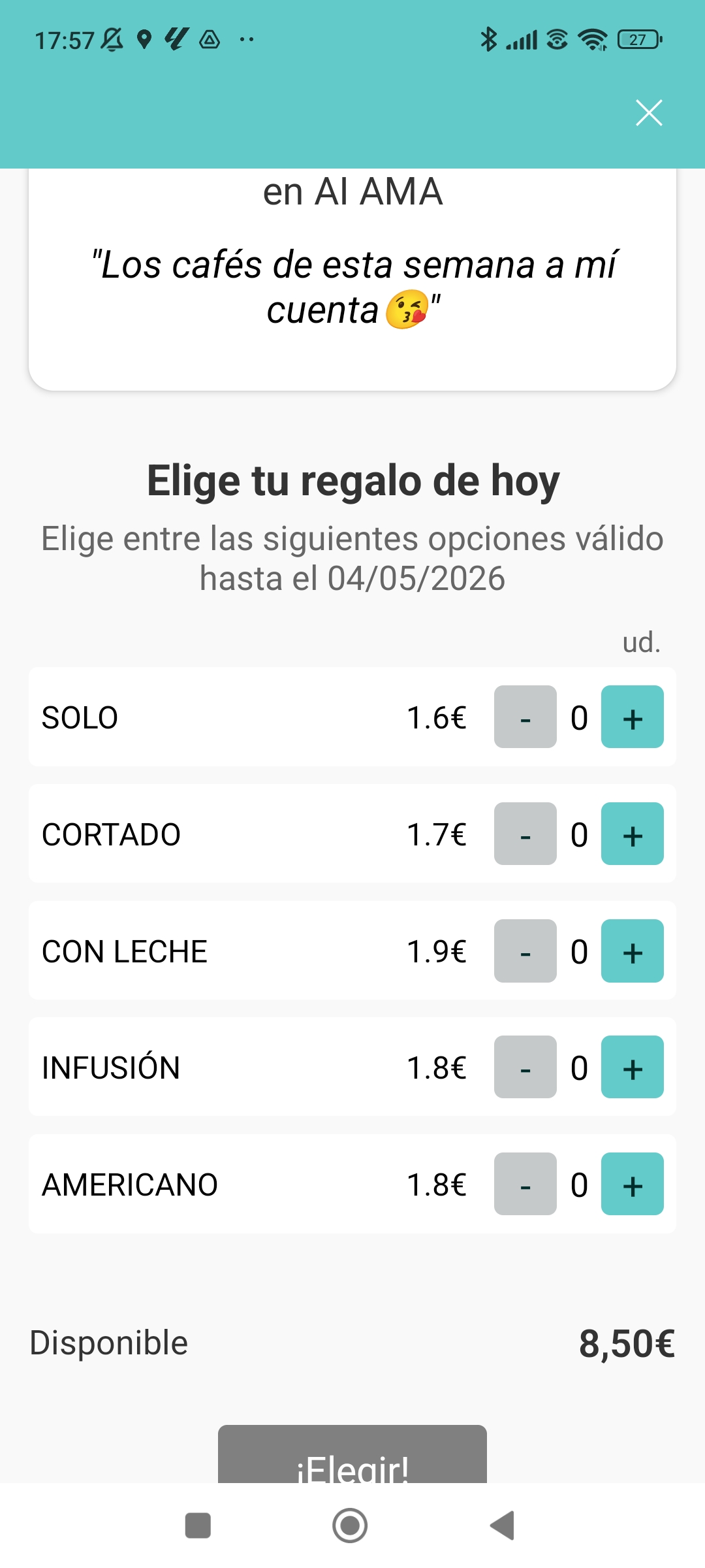 Invitación abierta con mensaje del remitente y bloque de elección de productos