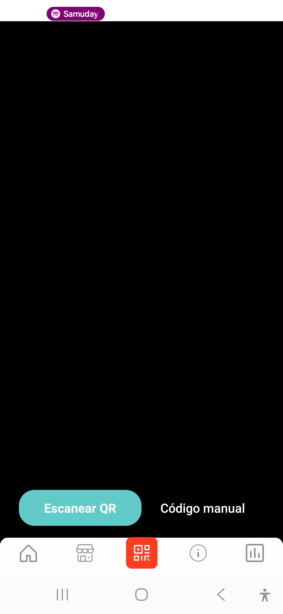 Pantalla de escáner QR de GongoCommerce con opción Escanear QR visible